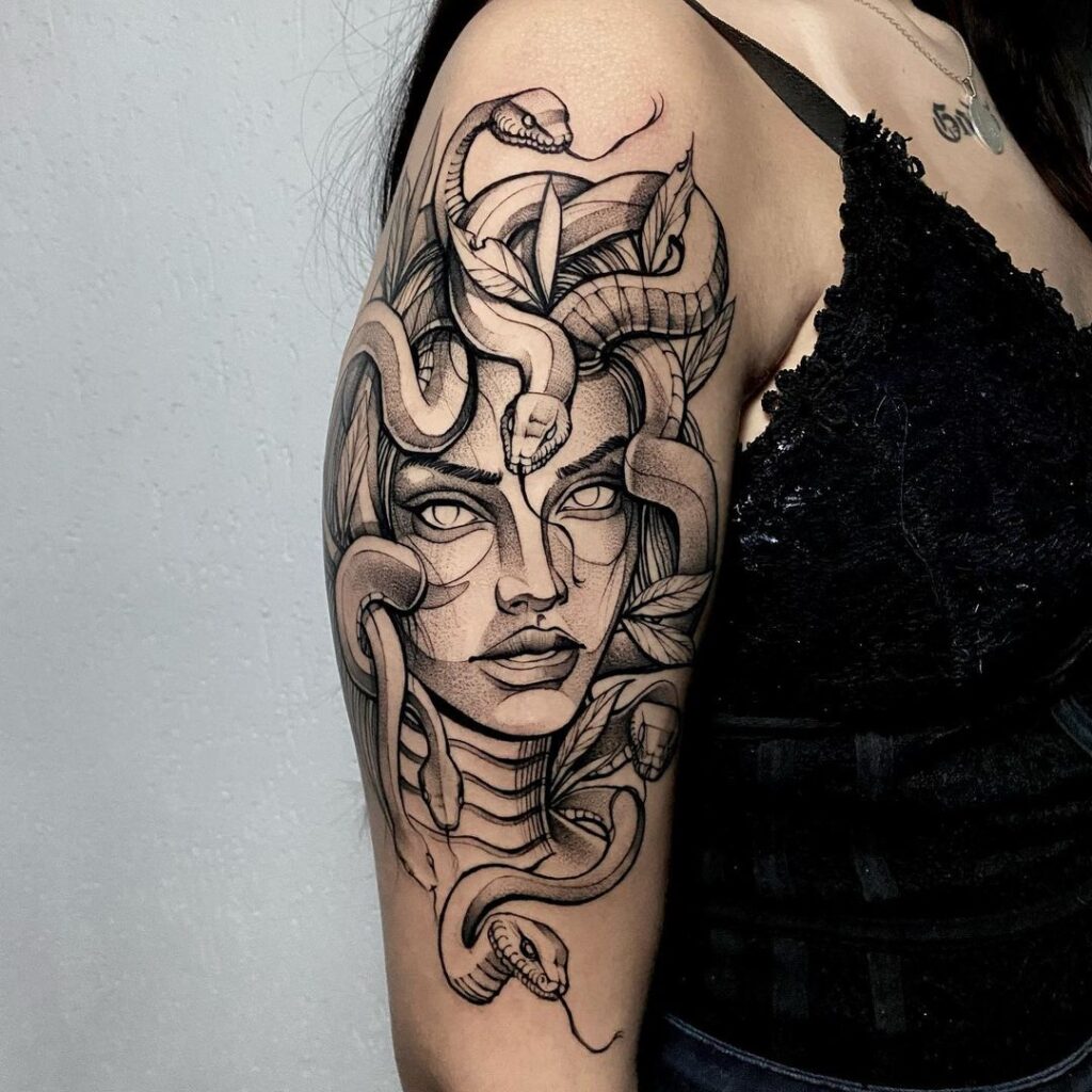 medusa tattoo sketch black and grey 1